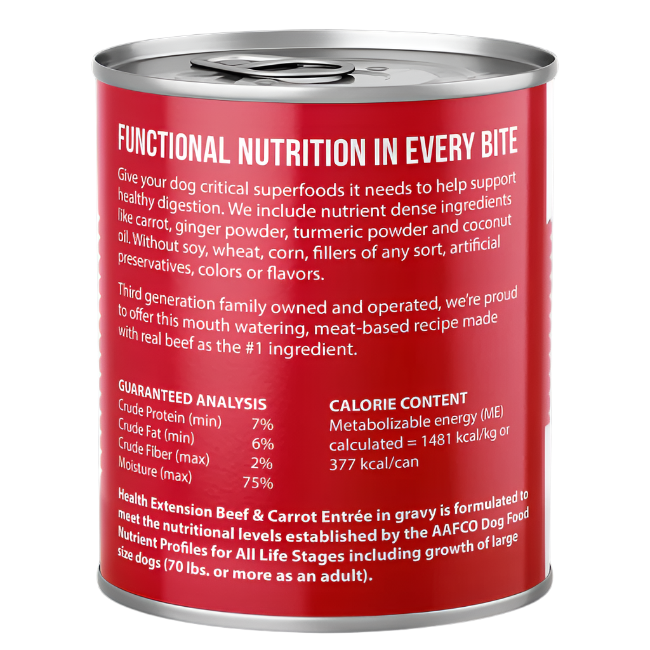 Health Extension Digestive Support Dog Food, Beef & Carrot Entrée in Gravy 9oz Can