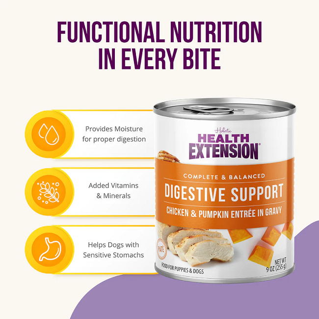 Health Extension Digestive Support Dog Food, Chicken & Pumpkin Entrée in Gravy 9oz Can