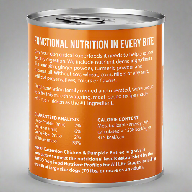 Health Extension Digestive Support Dog Food, Chicken & Pumpkin Entrée in Gravy 9oz Can