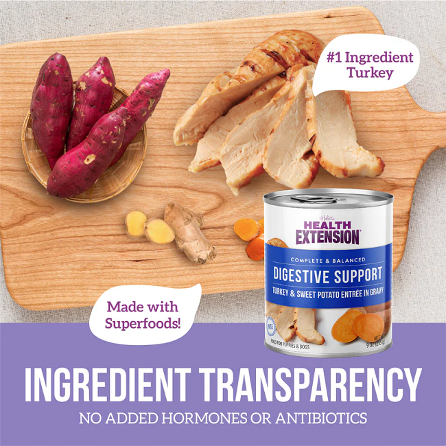 Health Extension Digestive Support Dog Food, Turkey & Sweet Potato Entrée in Gravy 9oz Can