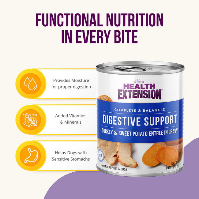 Health Extension Digestive Support Dog Food, Turkey & Sweet Potato Entrée in Gravy 9oz Can