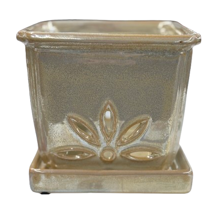 Orchid Planter, Ceramic Glazed - Hana Cream Square