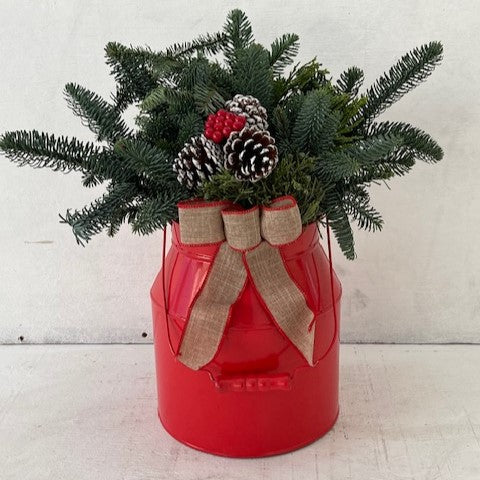 Holiday Red Milk Can Planter