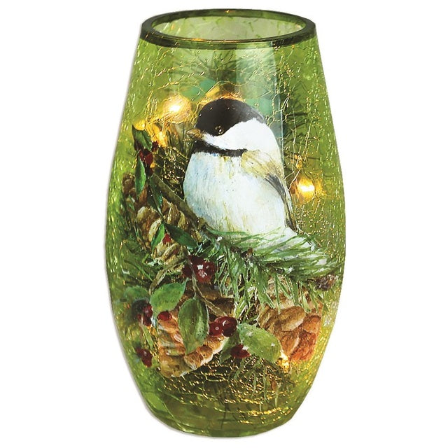 Pine Bough & Chickadee Pre-Lit Med Vase LLC3205