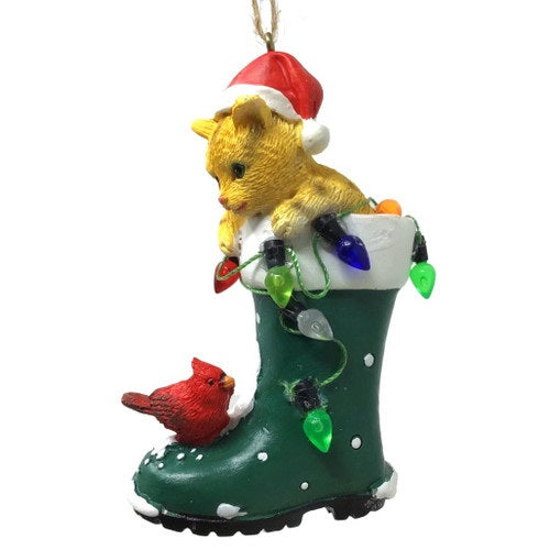 Cat in Santa Boot Ornament, Assorted