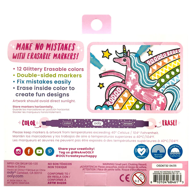 Sparkle Glittery Erasable Markers - Set of 12