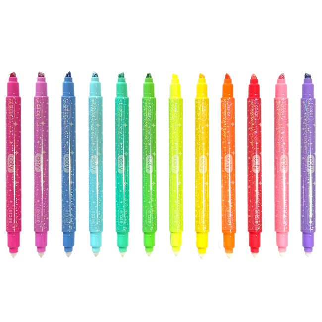 Sparkle Glittery Erasable Markers - Set of 12