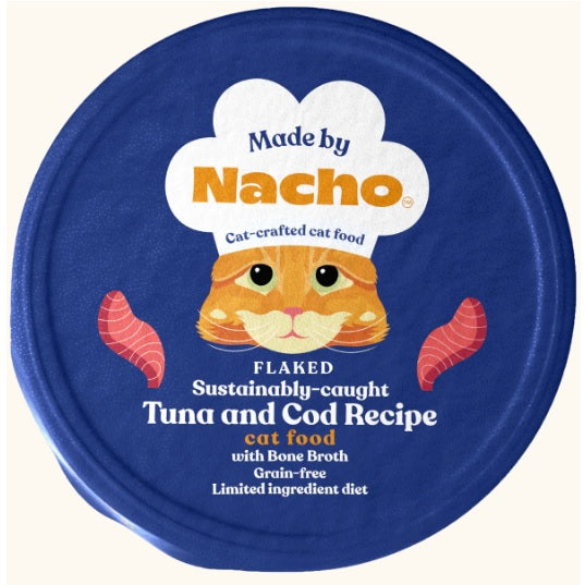 Made By Nacho, Grain-Free Flaked Tuna & Cod Cup, Case of 10, 2.5oz cups