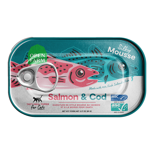 Open Farm Salmon and Cod Topper for Cats - Case of 17, 3.17 oz. Tins