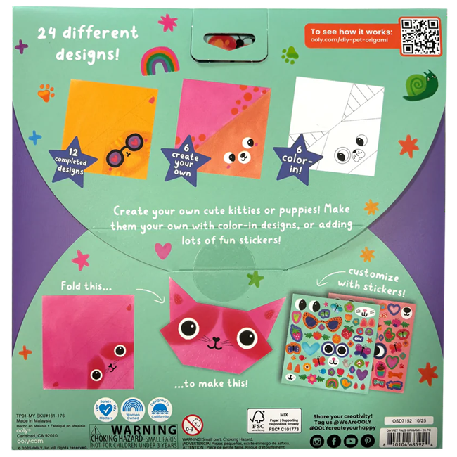 DIY Pet Pals Origami Activity Kit - 24 Designs - 2 Sticker Sheets