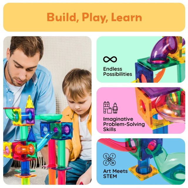 PicassoTiles 100pc Magnetic Marble Run Building Set
