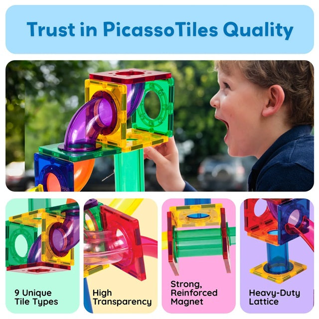 PicassoTiles 100pc Magnetic Marble Run Building Set