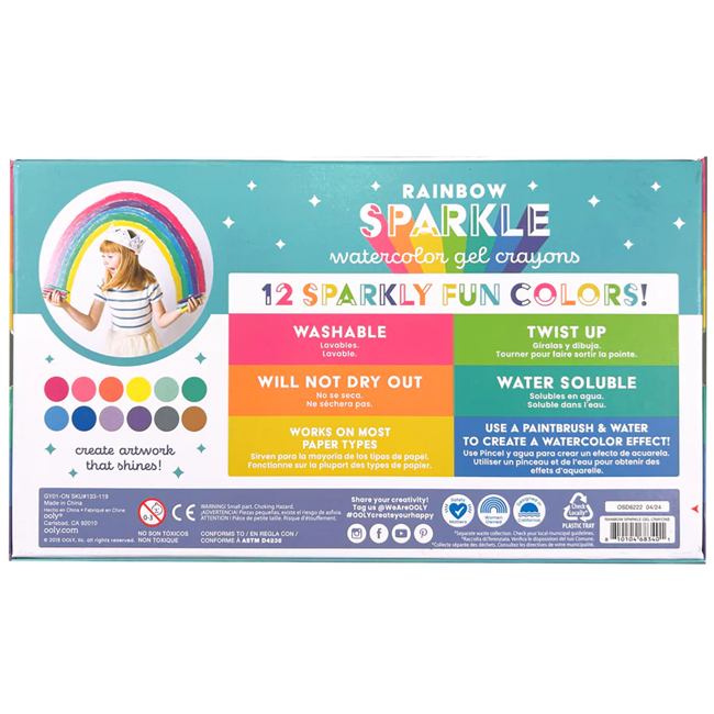 Rainbow Sparkle Metallic Watercolor Gel Crayons - Set of 12
