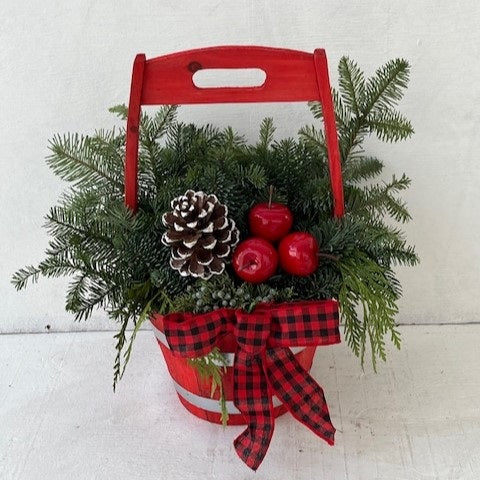 Holiday Wooden Barrel Planter, Red