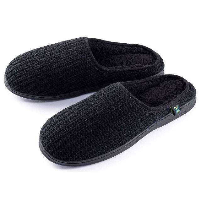 Roxoni Men's Knitted Fleece Lined Slippers, Black