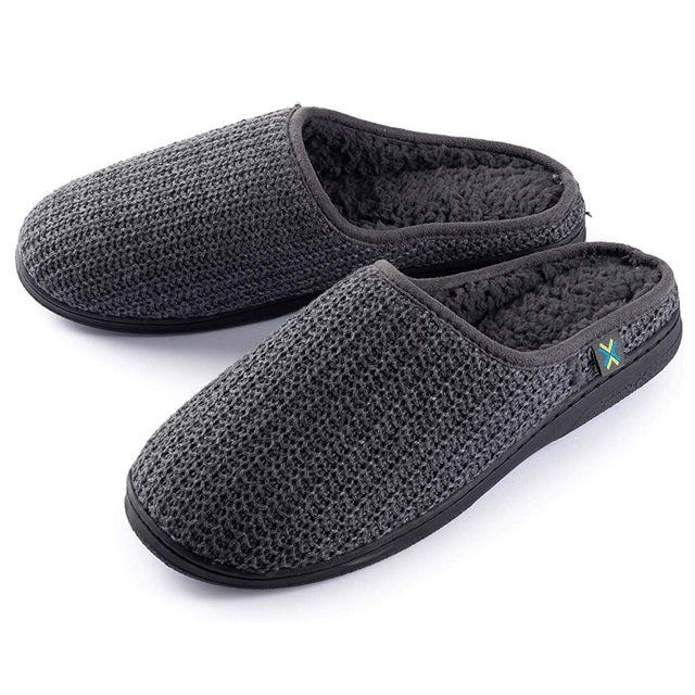 Roxoni Men's Knitted Fleece Lined Slippers, Grey