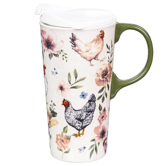 Perfect Cup Ceramic Travel Mug with Gift Box, Chickens
