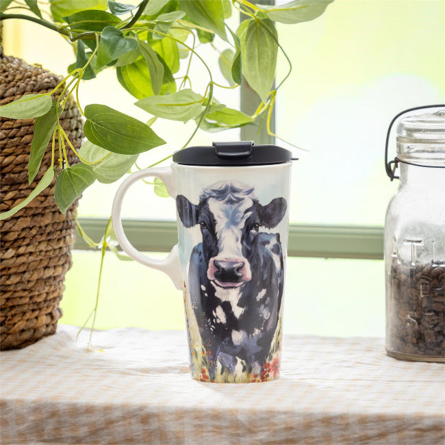 Perfect Cup Ceramic Travel Mug with Gift Box, Cow