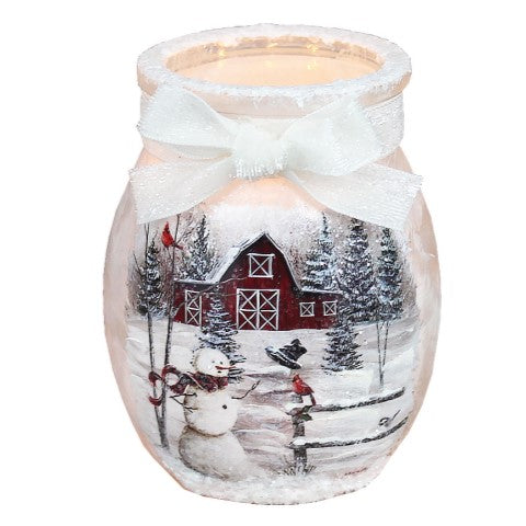 Windy Day Barn Pre-Lit Small Jar with Ribbon WDS3280