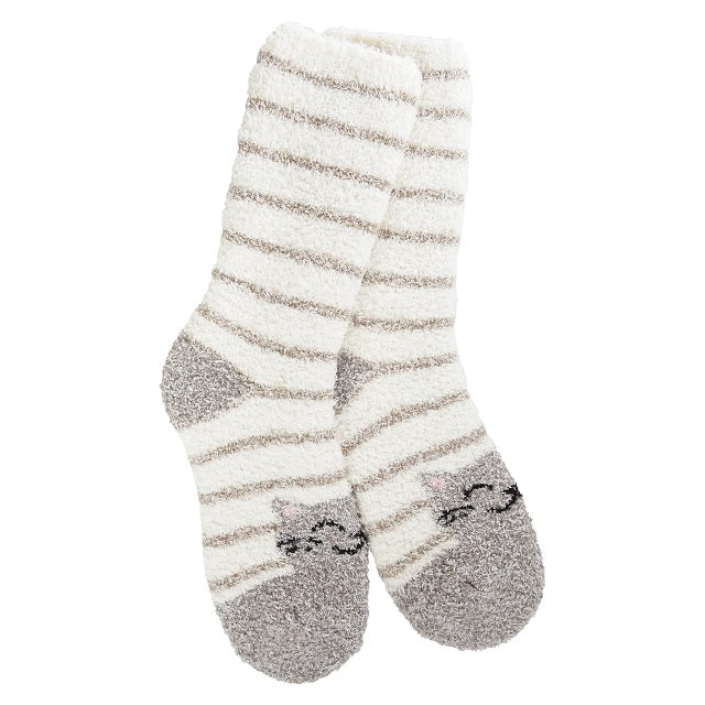 World's Softest Women's Knit Pickin' Fireside Crew Sock, Cat Stripe