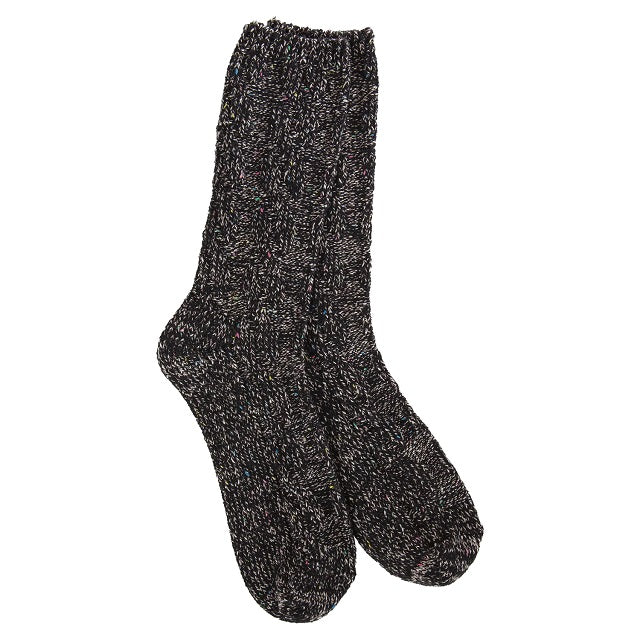 World's Softest Women's Weekend Ragg Cable Crew Sock, Black Confetti