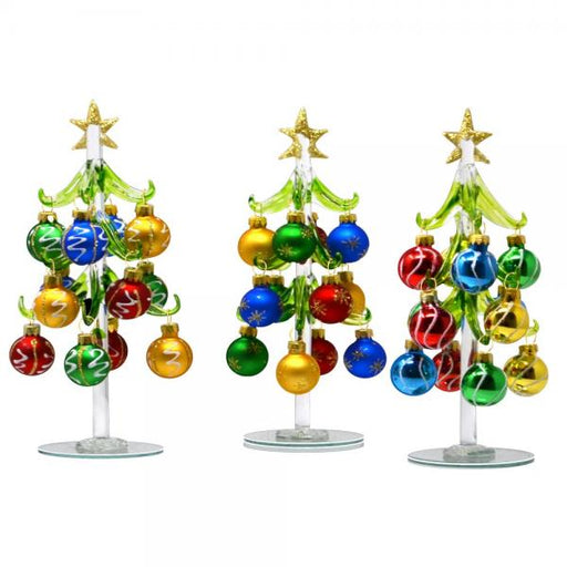 8 in. Glass Christmas Tree with Ornaments, Assorted