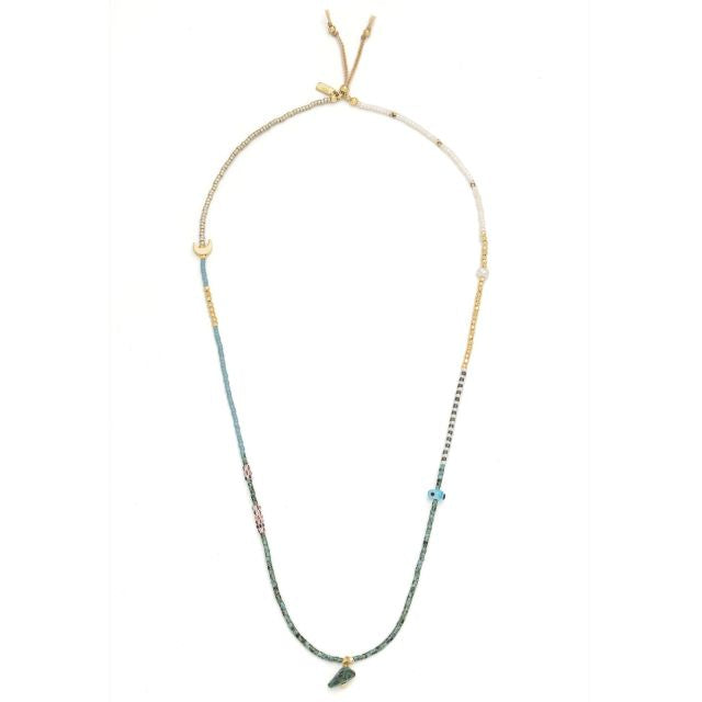 Mixed Media Wrap Bracelet/Necklace - Transformation/African Turquoise/Gold