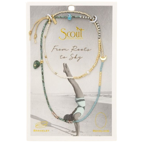 Mixed Media Wrap Bracelet/Necklace - Transformation/African Turquoise/Gold