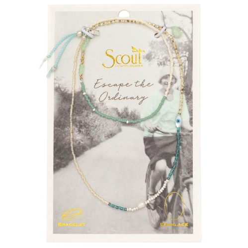 Mixed Media Wrap Bracelet/Necklace - Courage/Amazonite/Silver