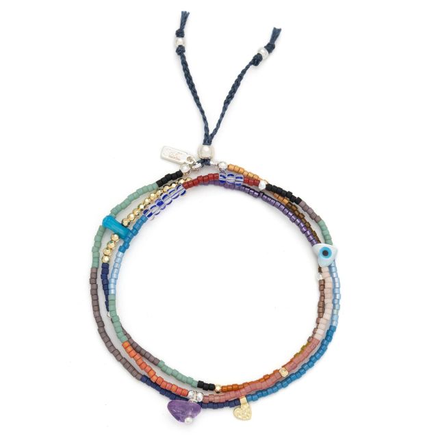 Mixed Media Wrap Bracelet/Necklace - Protection/Amethyst/Gold/Silver
