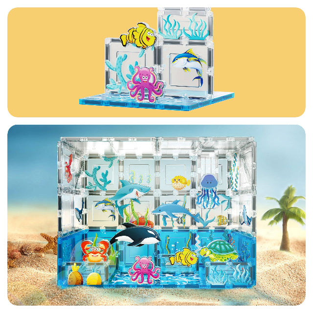 PicassoTiles 52pc Ocean Theme Magnetic Tile Building Set