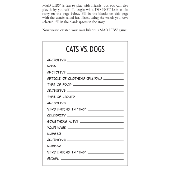Cats vs. Dogs Mad Libs Word Game Activity Book