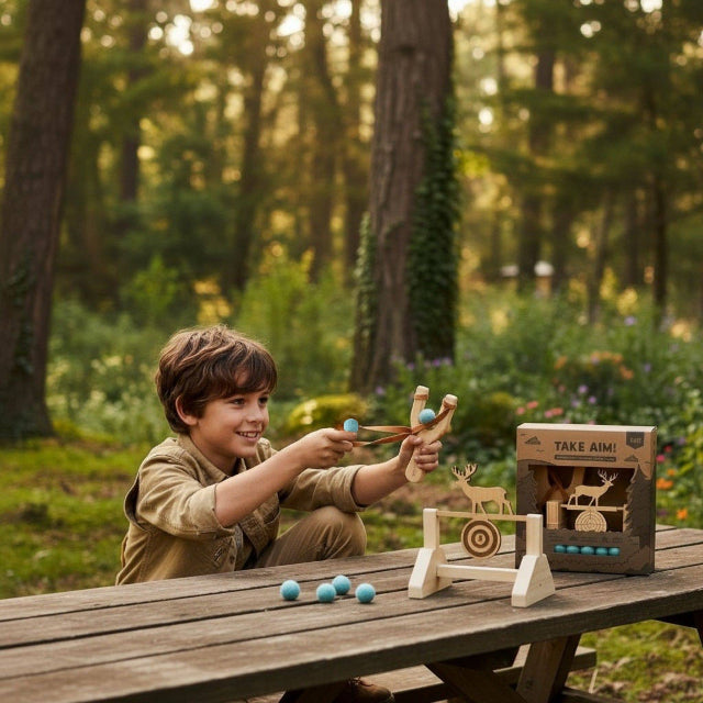 Take Aim! Kids Slingshot & Spinning Target Game