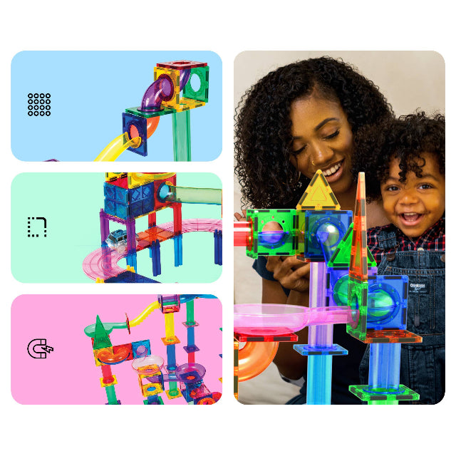 PicassoTiles 108pc Magnetic Marble Run & Racing Track Building Set