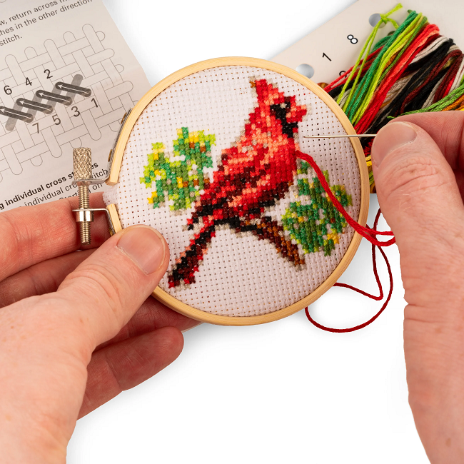 Mini Cross Stitch Embroidery Kit, Cardinal