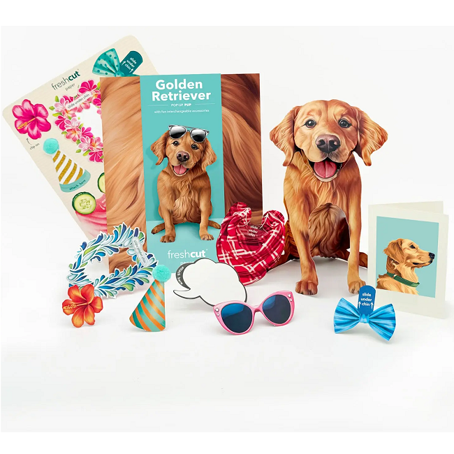 FreshCut Paper Golden Retriever Pop-Up 3D Greeting Card