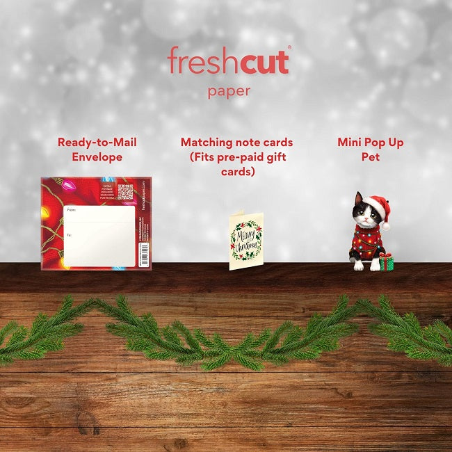 FreshCut Paper Pop Up Mini Christmas Kitten 3D Greeting Card