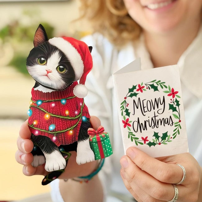 FreshCut Paper Pop Up Mini Christmas Kitten 3D Greeting Card