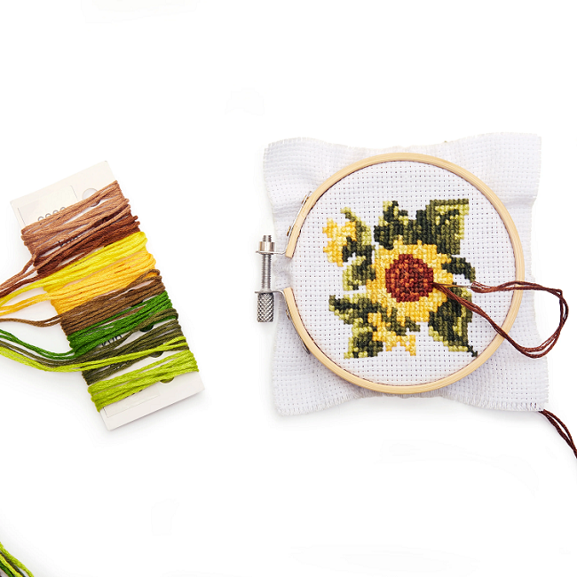 Mini Cross Stitch Embroidery Kit, Sunflower