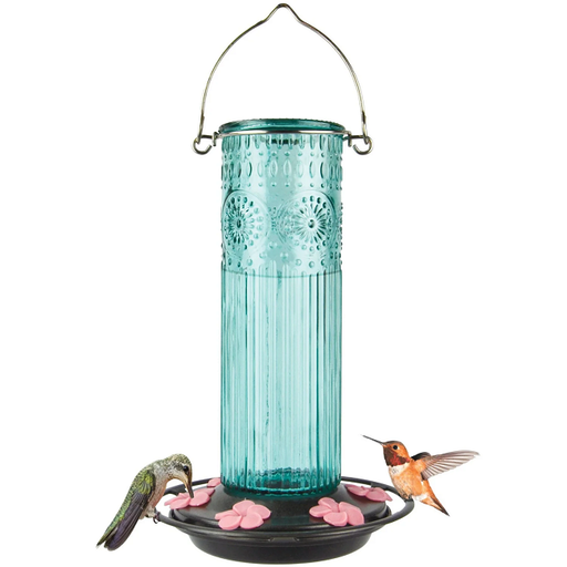 Nature's Way Antique Teal Glass Gravity Hummingbird Feeder