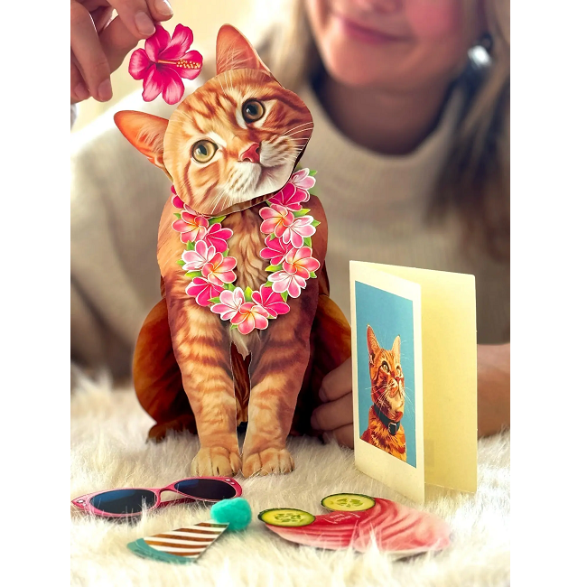FreshCut Paper Orange Tabby Cat Pop-Up 3D Greeting Card