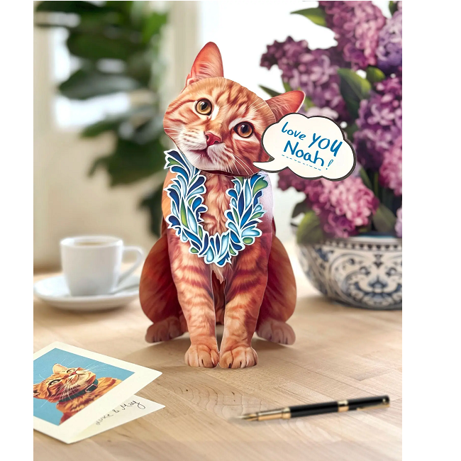 FreshCut Paper Orange Tabby Cat Pop-Up 3D Greeting Card