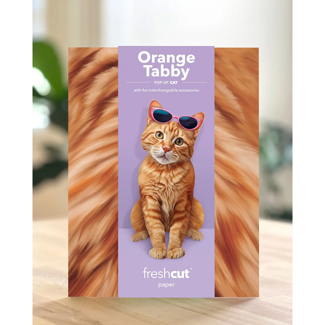 FreshCut Paper Orange Tabby Cat Pop-Up 3D Greeting Card