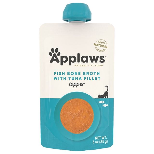 Applaws Fish Bone Broth with Tuna Fillet Wet Cat Food Topper, 3-oz Pouch