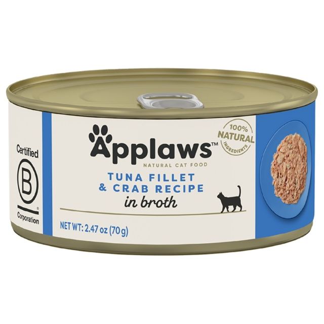 Applaws Natural Tuna Fillet & Crab in Broth Wet Cat Food, 2.47-oz Can