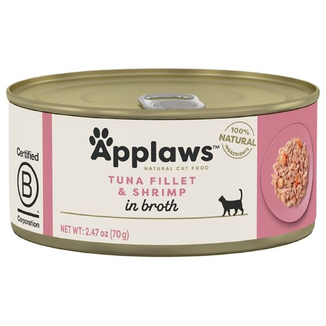 Applaws Natural Tuna Fillet & Shrimp in Broth Wet Cat Food, 2.47-oz Can
