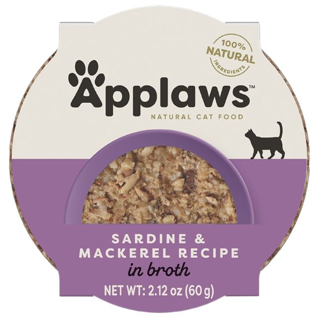 Applaws Natural Sardine & Mackerel in Broth Wet Cat Food, 2.12-oz Cup