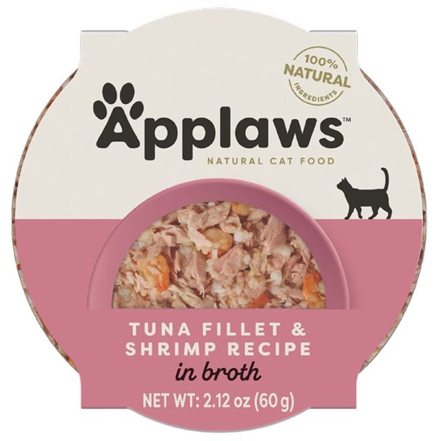 Applaws Natural Tuna Fillet & Shrimp in Broth Wet Cat Food, 2.12-oz Cup