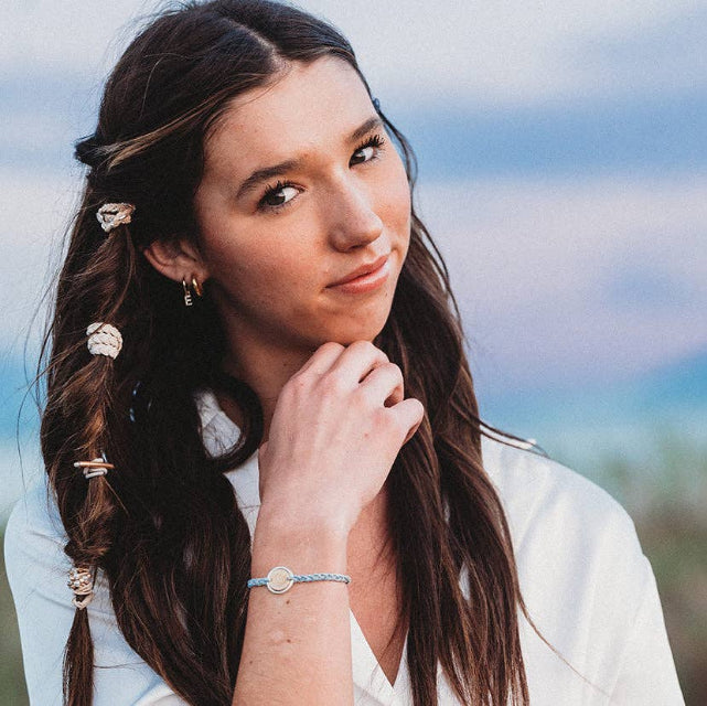 K'lani "Wonder" Soft Creams & Blues with Pearls & Gold Hair Tie Bracelets