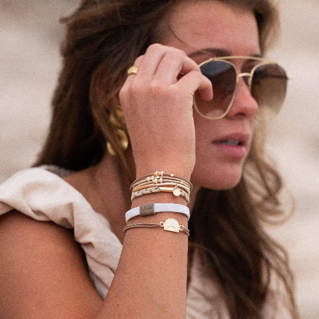K'lani "Rise" Cream and Tan With Gold & Sun Accents Hair Tie Bracelets